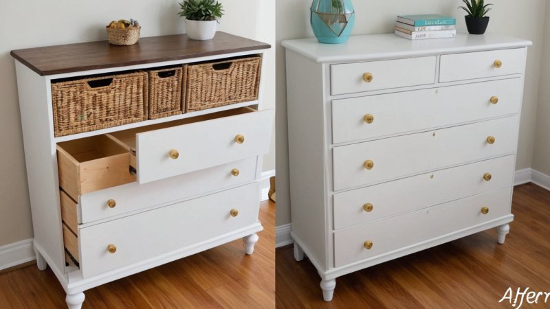 DIY ombygging av kommode, hjemmeforbedring, møbelrenovering, oppsirkulering av møbler, moderne oppbevaringsløsninger