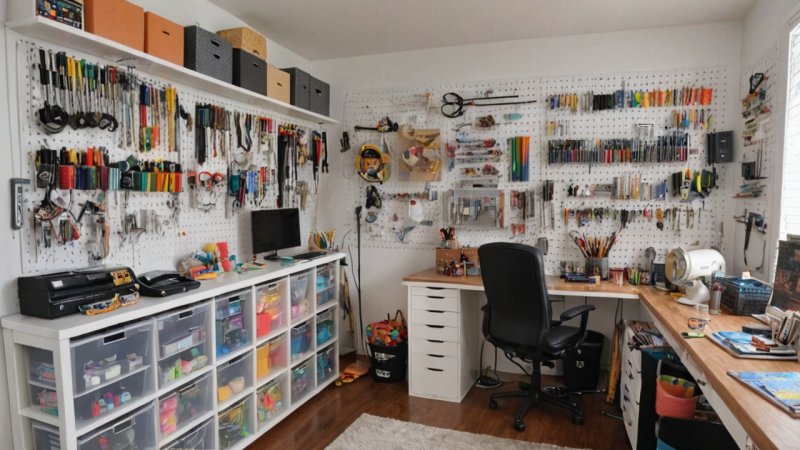 DIY oppbevaringsløsninger, hobby organisering, pegboard ideer, kreativ oppbevaring, gjenbrukte møbler