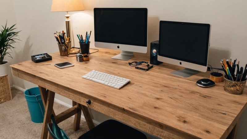 DIY pult, hjemmekontor, trearbeid, hjemmeforbedring, produktivitet