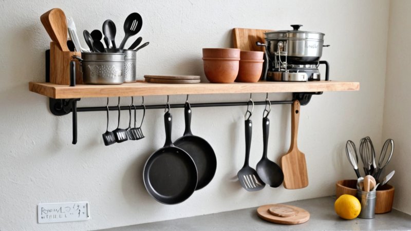 DIY hyllesystem, hjemforbedring, kjøkkenorganisering, trearbeid, interiørdesign