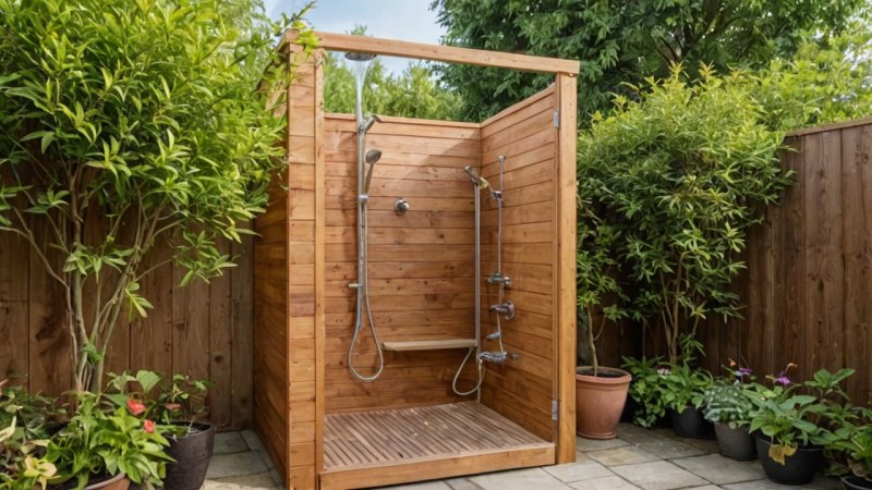 utendørs dusj, gjør det selv, hageforbedring, sommerprosjekter, hagedesign