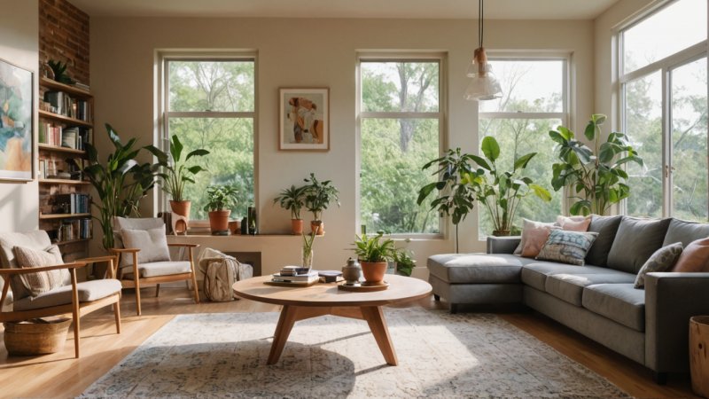 bærekraftig renovering, miljøvennlige materialer, stue design, hjemmeforbedring, DIY renovering