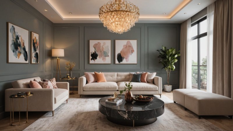 fargepsykologi, interiørdesign, fargepalett, hjemmedekor, romatmosfære, tekstur, belysning, vedlikehold