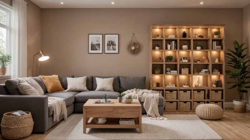 DIY oppbevaringsløsning, hjemorganisering, stueprosjekt, oppussing, møbeldesign