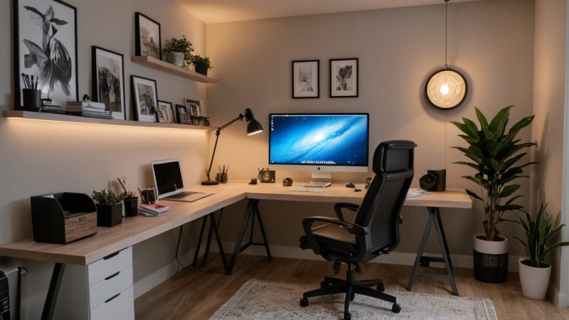 hjemmekontor, DIY arbeidsplass, produktivitet, ergonomisk design, hjemforbedring