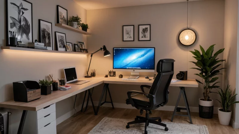 hjemmekontor, DIY arbeidsplass, produktivitet, ergonomisk design, hjemforbedring