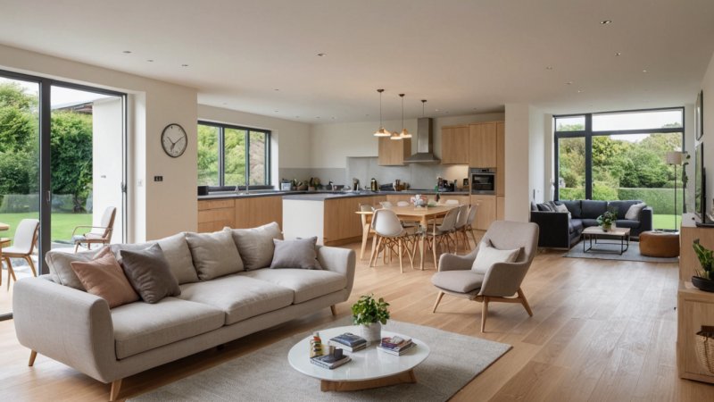 åpen løsning, hjemmeforbedring, interiørdesign, renovering, gjør det selv, stueideer