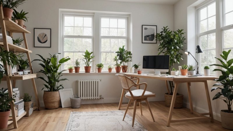 arbeidsplass hjemme, ergonomiske møbler, organisering, hjemmearbeid, inspirerende arbeidsmiljø