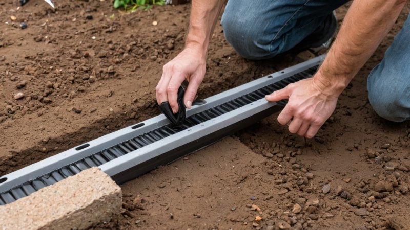 dreneringskanal, hjemmeforbedring, gjør det selv, vannhåndtering, landskapspleie