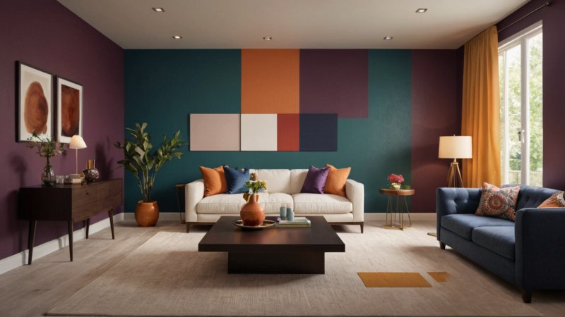 interiørdesign, farger, dybde, hjemforbedring, DIY, fargeblokker, aksentvegger